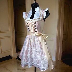New XL Oktoberfest Peach Pink Beige Lace Dirndl Dress‎ Bavarian German Fest